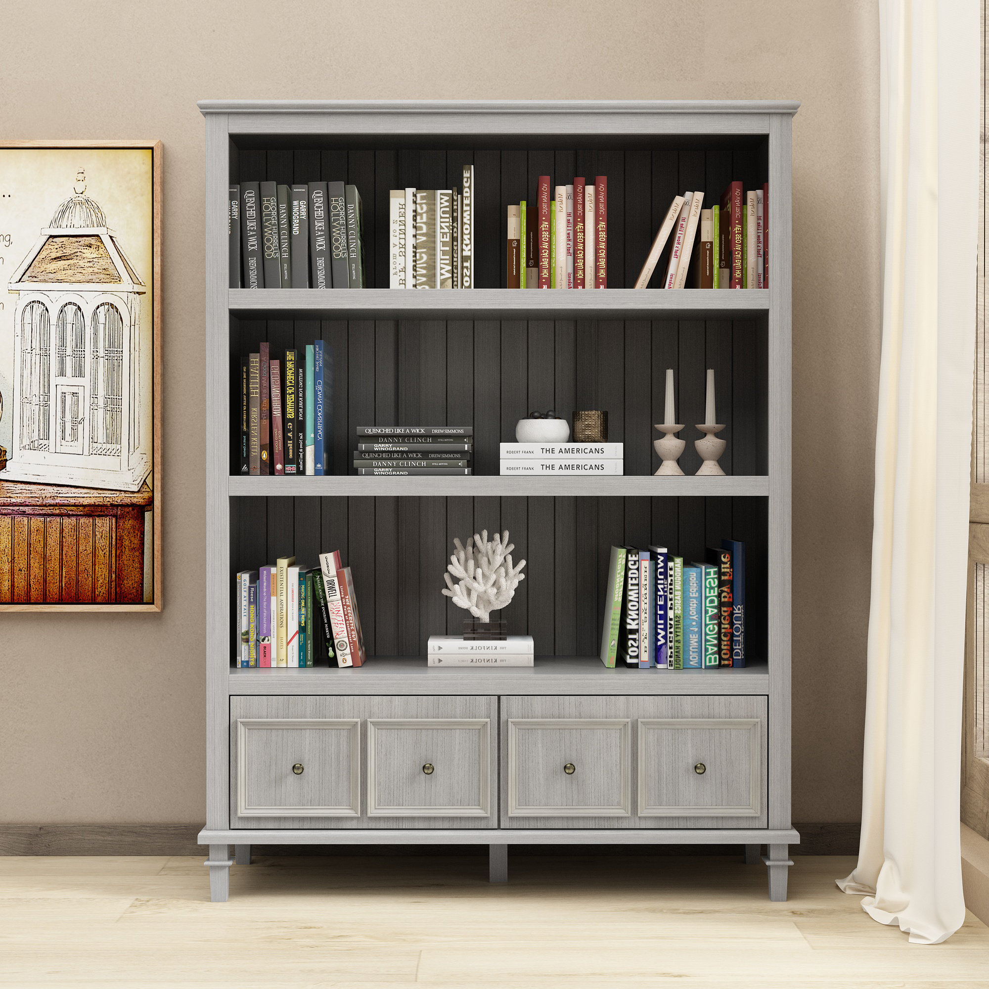 本棚・本収納 Bookcase/Disney World English(DWE) JOINICE Mid Century Modern Wall Mounted Ladder Bookshelf